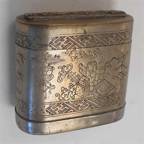 antique metal asian opium box|19th century chinese opium.